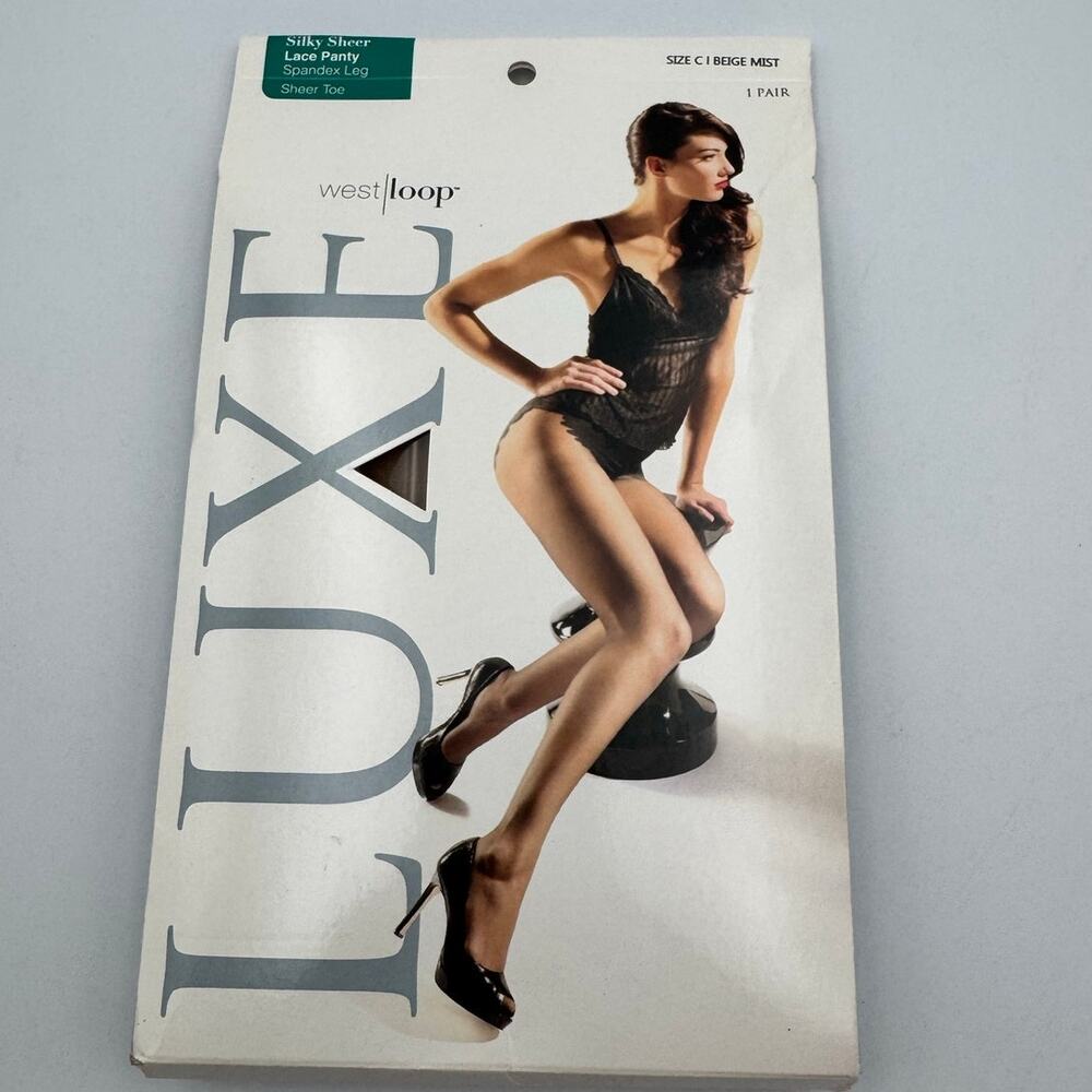 West Loop Luxe Silky Sheer Panyhose Size C Beige Mist Sheer Toe NylonSpandex NOS